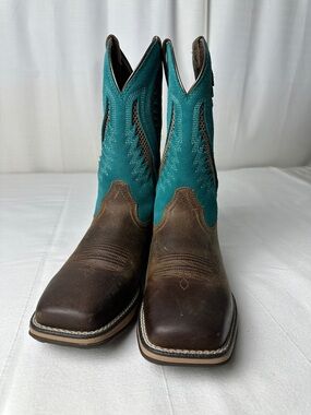 Ariat Brown Leather Western Boots with Teal Shaft